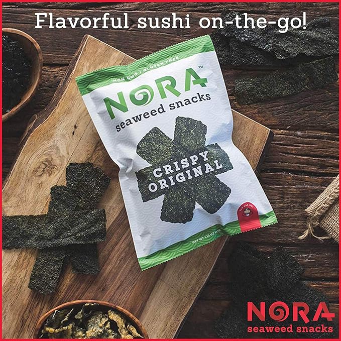 Original Crispy Seaweed Snacks by Nora, Low-Carb Healthy Snacks for Adults, Thick Nori Sheets Snack Strips, Asian Snacks, Vegan, Gluten-Free, Non-GMO, 6-Pack