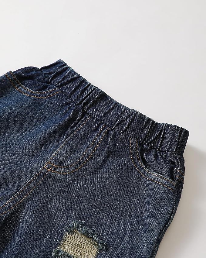 NZRVAWS Toddler Baby Boy Clothes Pullover Sweater Ripped Jean Sweatsuit Little Boy Outfit Fall Winter Clothing Set 6M-7T