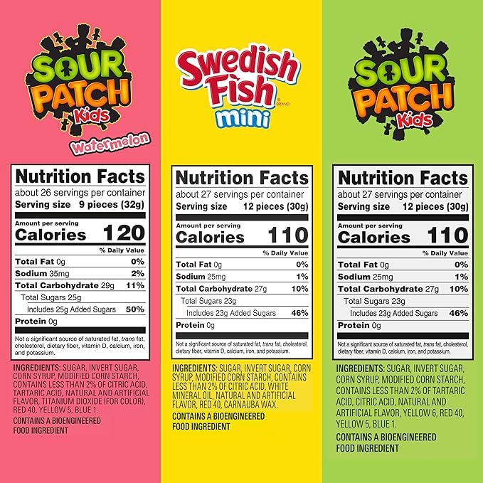 SOUR PATCH KIDS Original, SOUR PATCH KIDS Watermelon, and SWEDISH FISH Mini Soft & Chewy Candy Variety Pack, Family Size, Bulk Candy, 3-1.8 lb Bags