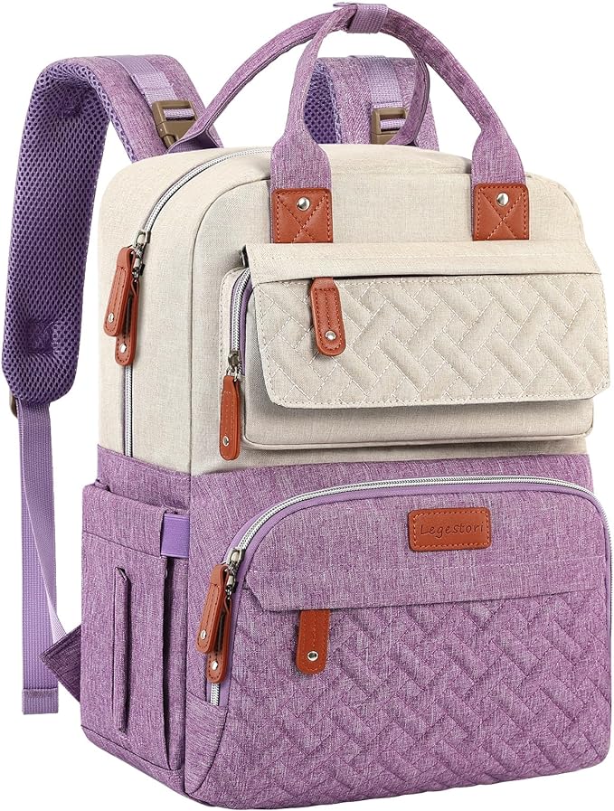 Diaper Bag Backpack, Large Unisex Baby Bags for Boys Girls, Purple Baby Nappy Diaper Bag, Multipurpose Travel Back Pack for Moms Dads with Insulated Pockets and Stroller Straps