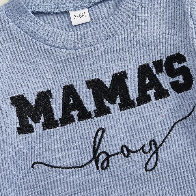 Kupretty Baby Boy Clothes 3 6 12 18 Months Fall Winter Outfit Mama's Boy Embroidery Waffle Long Sleeve Romper Pants Set