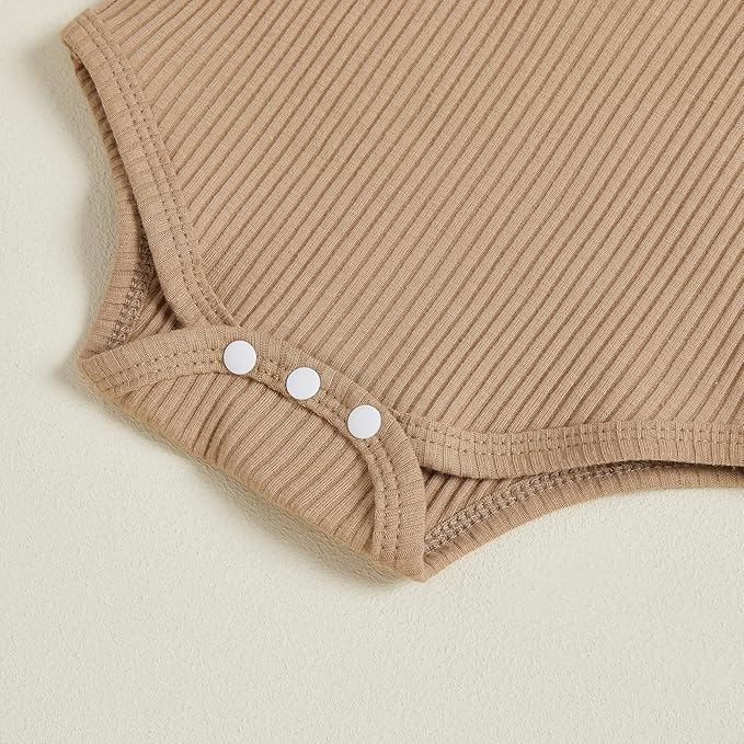 Newborn Baby Boy Clothes Long Sleeve Ribbed Bodysuit Pants Hat 3-Piece Outfit Set