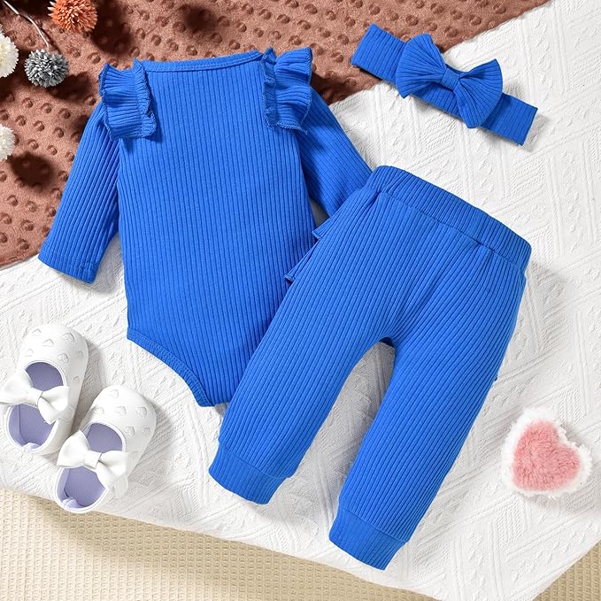 Aalizzwell Preemie Newborn Infant Baby Girls Clothes Ribbed Bodysuit Pants Set Fall Winter Outfits