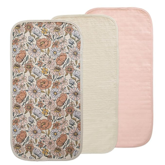 mushie Waterproof Changing Pad Liners | 100% Organic Cotton | Set of 3 (Retro Flowers Combo)