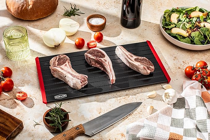 BLAZIN' THAW Defrosting Tray for Frozen Meat | 16" Family-Size | Aluminium Plate for Thawing Frozen Food | Natural Thawing Process | No Microwaves, No Cold/Warm Water Required |