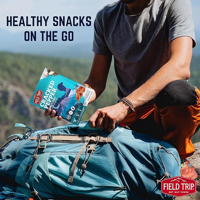 Field Trip Turkey Jerky, Gluten Free, Low Carb, Healthy High Protein Snacks, No Nitrates, All Natural Ingredients, Cracked Pepper, 1oz Bags, 12 Pack