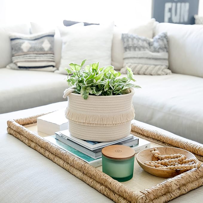 NaturalCozy 3-Piece Boho Decor Storage Basket Set – Cotton Rope Woven Baskets for Organizing! Small Baby Stuff, Shower, Gift Basket, Nursery Planter, Toy Shelves