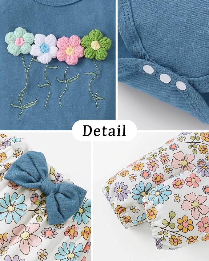 Baby Girl Clothes Newborn Infant Cotton Ruffle Romper+ Floral Pants + Headband Sets Fall Winter Outfits