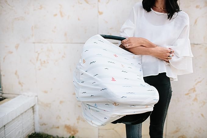 Baby Car Seat Cover Canopy and Nursing Cover Multi-Use Stretchy 5 in 1 Gift Newport by Copper Pearl