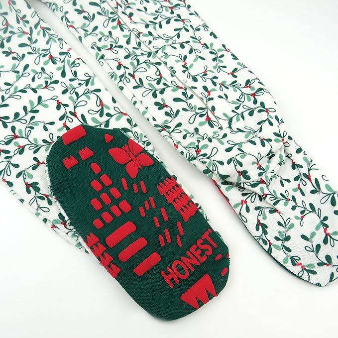 HonestBaby Non-Slip Footed Holiday Pajamas One-Piece Sleeper Zip-Front PJs Organic Cotton for Baby Boys, Girls, Unisex