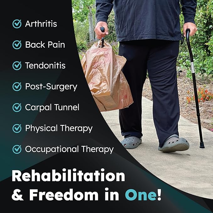 Grocery Bag Carrier (2 Pack) - Invented by Board Certified Orthotist – Ergonomic Lightweight Design - Also a Rehab & Recovery Aid, Carpal Tunnel, Arthritis, Weak Hands – All Ages - Black