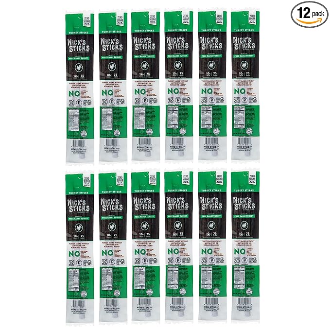Nick's Sticks Clean & Balanced Free Range Turkey Snack Sticks | Made in the USA | Gluten Free | Paleo, Keto, Whole30 Approved | No Soy, Antibiotics or Hormones (12 – 1.7oz. Packs of 2 Sticks)