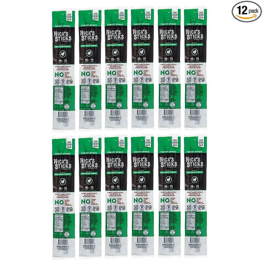 Nick's Sticks Clean & Balanced Free Range Turkey Snack Sticks | Made in the USA | Gluten Free | Paleo, Keto, Whole30 Approved | No Soy, Antibiotics or Hormones (12 – 1.7oz. Packs of 2 Sticks)