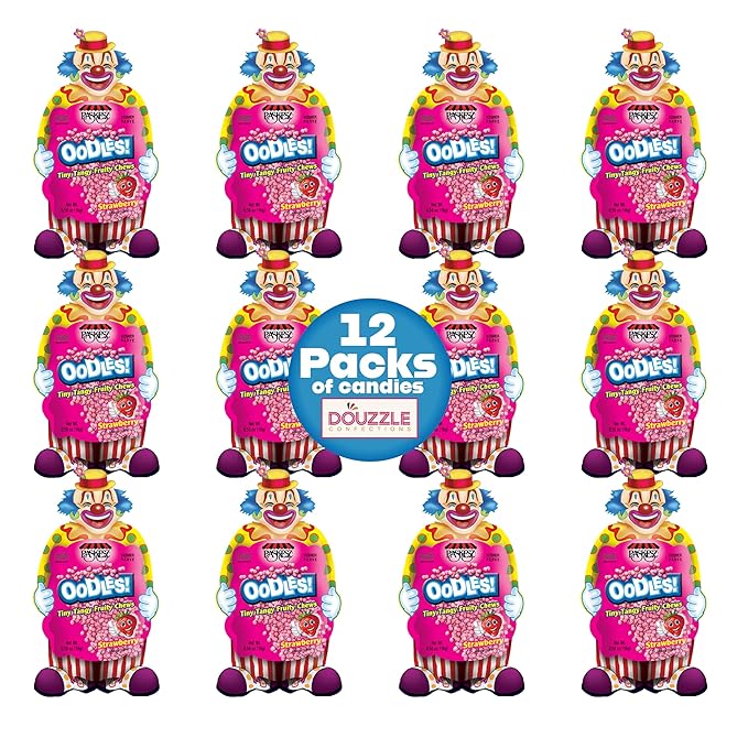 DOUzzle Back To School Oodles Clown Shaped, Strawberry Tiny Tangy Chews (12 Count, 1 Pack) Individually Wrapped, Party Favor, Goodie Bag & Pinata Filler - Kosher Parve