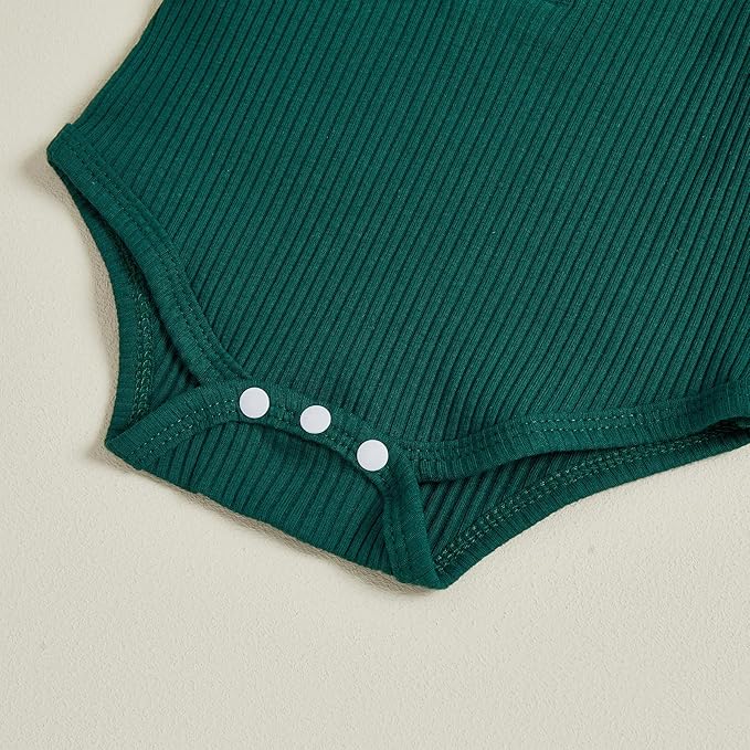 Newborn Baby Boy Clothes Long Sleeve Ribbed Bodysuit Pants Hat 3-Piece Outfit Set