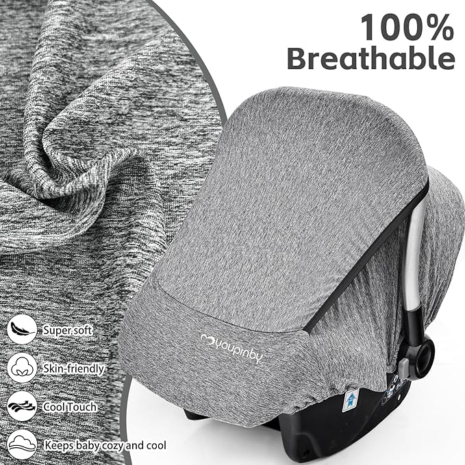 Baby Car Seat Cover, Extra Large Mesh Window, Breathable Fabric, Infant Windproof Canopy, Universal Fit CarSeat Covers for Babies, Machine Washable, Must Have Baby Gift. (Gray)