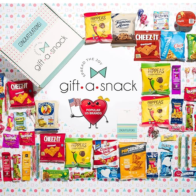 Gift A Snack - Congratulations Snack Box Variety Pack Care Package + Greeting Card (45 Count) Graduation Sweet Treats Gift Basket, Candies Chips Crackers Bars - Food Assortments Cravy Food Assortments & Variety Gifts