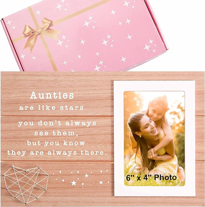 Picture Frame Gift for Aunt from Niece Nephew-Wooden Photo Frame-Birthday Wedding Thank You Christmas Gift for Auntie-Long Distance Present-Aunties Are Like Stars You Don't Always See Them