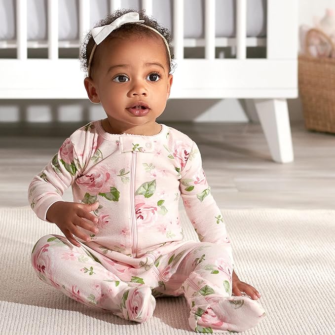 Gerber Baby Girls' 2-Pack Footed Pajamas