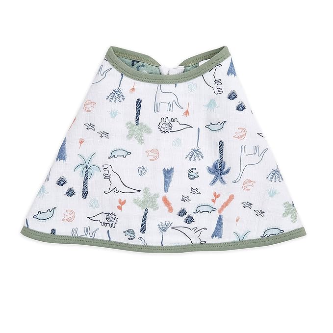 aden + anais Burpy Baby Bib, 100% Cotton Muslin, Soft Absorbent 4 Layers, Multi-Use Burp Cloth and Bib, 22.5” X 11”, Single, Dino Time