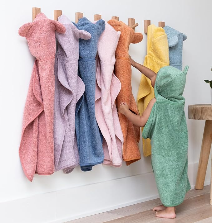 Bella Tunno Baby Bath Towel and Wash Mitt Set – Soft Absorbent Hooded Towels and Mitt-Style Baby Washcloths, Oeko-TEX Certified (Fog)