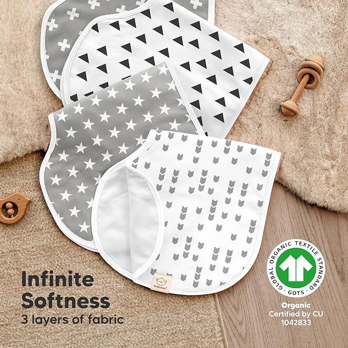 KeaBabies 4-Pack Baby Burp Cloths Baby Girl, Boy - Organic Cotton Burp Cloth, Extra Large, Absorbent, Soft Burping Cloths & Bibs Set for Babies, Newborn Burp Clothes, Thick Burp Rags (Grayscape)