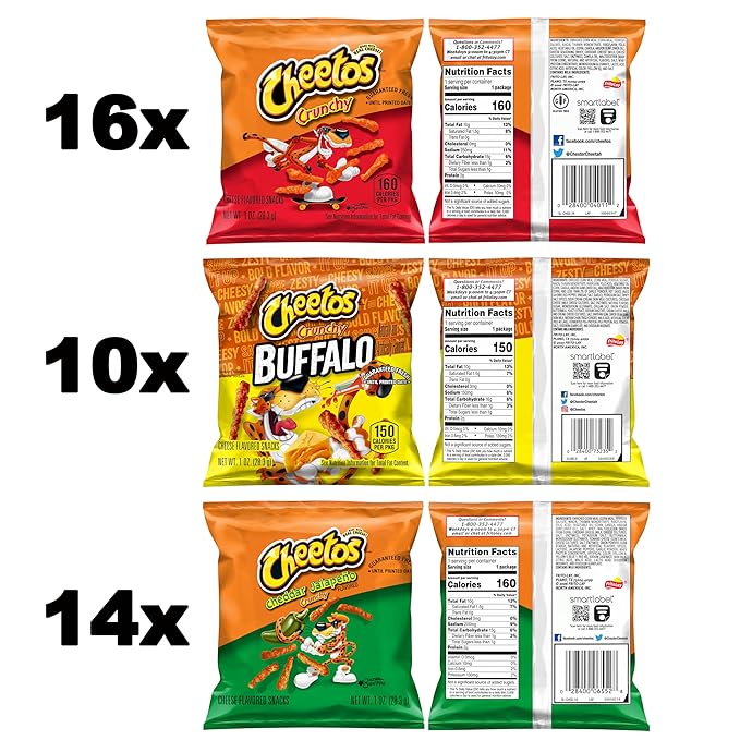 Cheetos Cheese Flavored Snacks, Cheesy & Spicy Favorites with Crunchy, Buffalo, and Cheddar Jalapeno Variety Pack, 1 Ounce (Pack of 40)