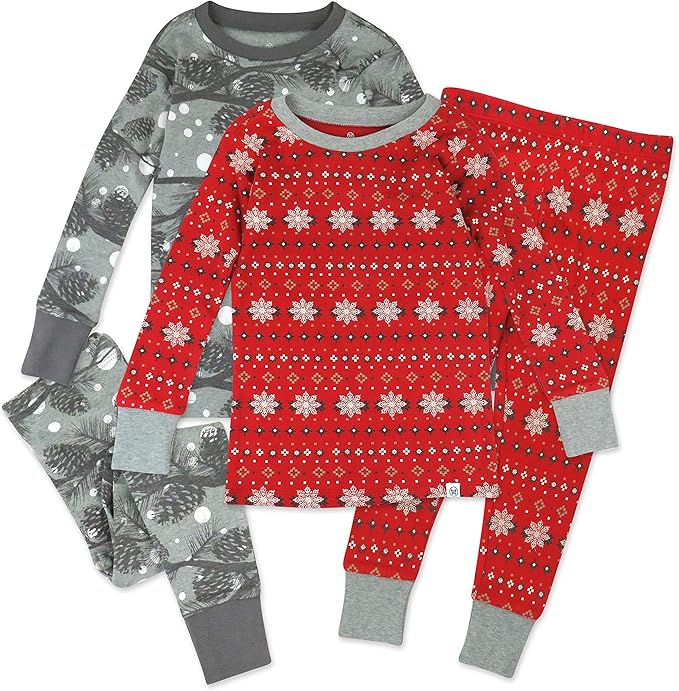 HonestBaby 4 Piece Pajamas Sleepwear Pjs 100% Organic Cotton for Infant Baby and Toddler Boys, Girls, Unisex
