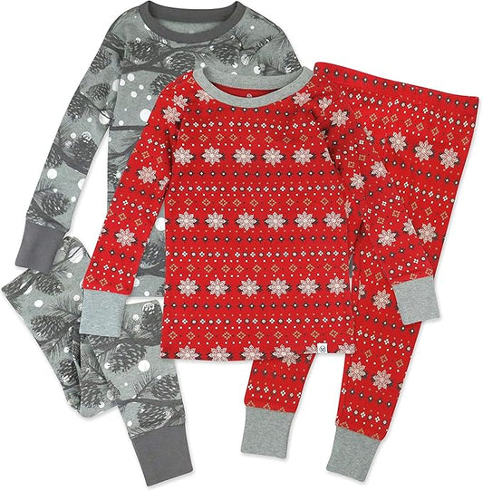 HonestBaby 4 Piece Pajamas Sleepwear Pjs 100% Organic Cotton for Infant Baby and Toddler Boys, Girls, Unisex