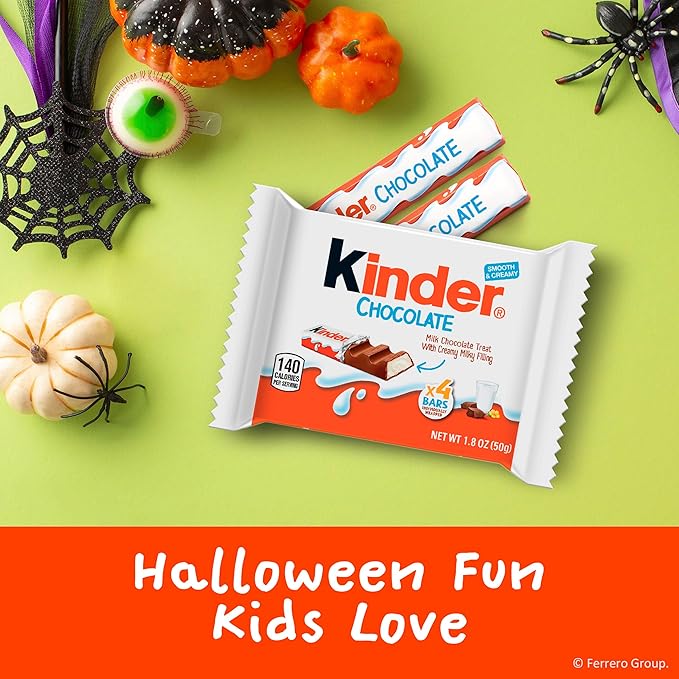 Kinder Chocolate, 18 Four Count Packs, Milk Chocolate Bar with Creamy Milky Filling, Individually Wrapped Candy, 1.8 oz Each