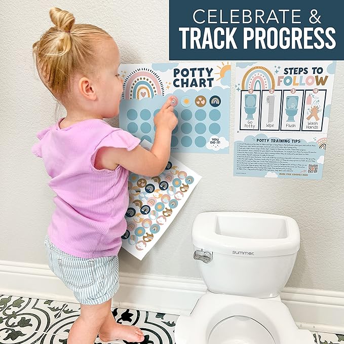 Hadley Designs Potty Training Chart for Girls with Fun Reward Stickers – 10 Potty Chart for Toddlers Girls, 8.5x11" Potty Training Sticker Chart for Toilet Success, Boho Reward Chart for Kids