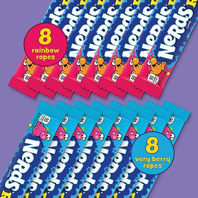 Nerds Rope Candy, Variety Box, Rainbow & Very Berry, 0.92 ounce (Pack of 32)