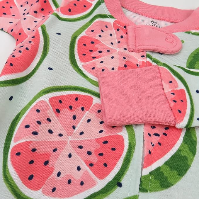 HonestBaby Non-Slip Footed Pajamas One-Piece Sleeper Zip-Front Pjs 100% Organic Cotton for Baby Girls