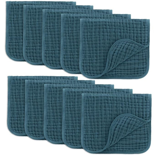 Comfy Cubs Muslin Burp Cloths 20" x 10", Pack of 10 - Large, 6-Layer, Ultra Absorbent 100% Cotton for Baby Drool and Messes - Soft, Safe & Gentle Baby Burp Cloths for Boys & Girls - Neptune