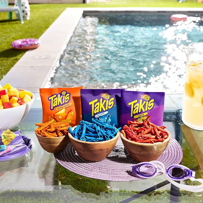 Takis 40 pc / 1oz Hero Variety Pack - Fuego, Blue Heat & Intense Nacho Flavored Rolled Tortilla Chips - (20) Fuego, (10) Blue Heat, (10) Intense Nacho - Perfect for Tailgates or Parties