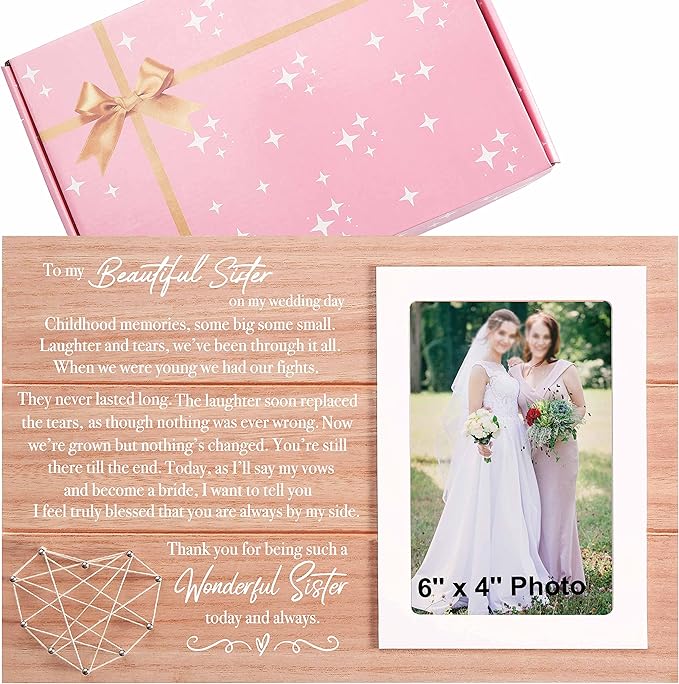 Picture Frame Gift for Sister from Bride-Thank You for Being Such a Wonderful Sister Today and Always-Wedding Present for Sis-Bridal Shower Present for Sis-Photo Frame Gift for Maid of Honor