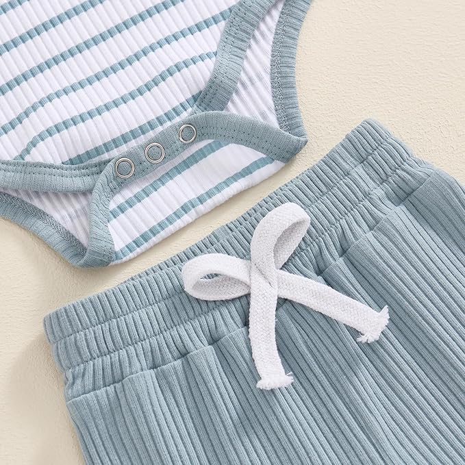 Newborn Baby Boy Girl Clothes Ribbed Knitted Long Sleeve Romper Pants Solid Cotton Infant Fall Winter Outfits 2Pcs