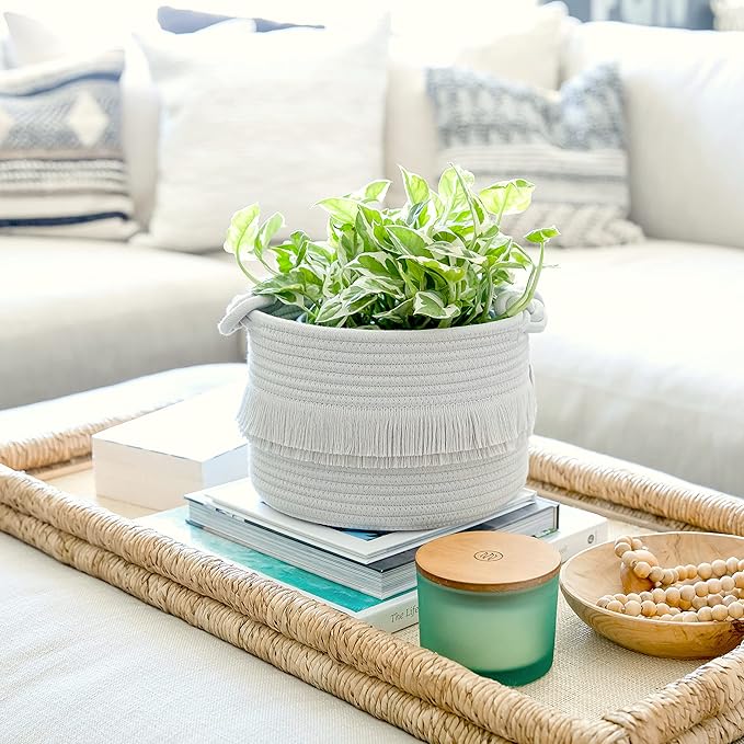 NaturalCozy 3-Piece Decorative Storage Basket Set – Cotton Rope Woven Baskets for Organizing! Small Storage Bins for Nursery Baby Stuff, Gift, Montessori, Dog Toy Bin, Cat Toys, Bathroom Shelves