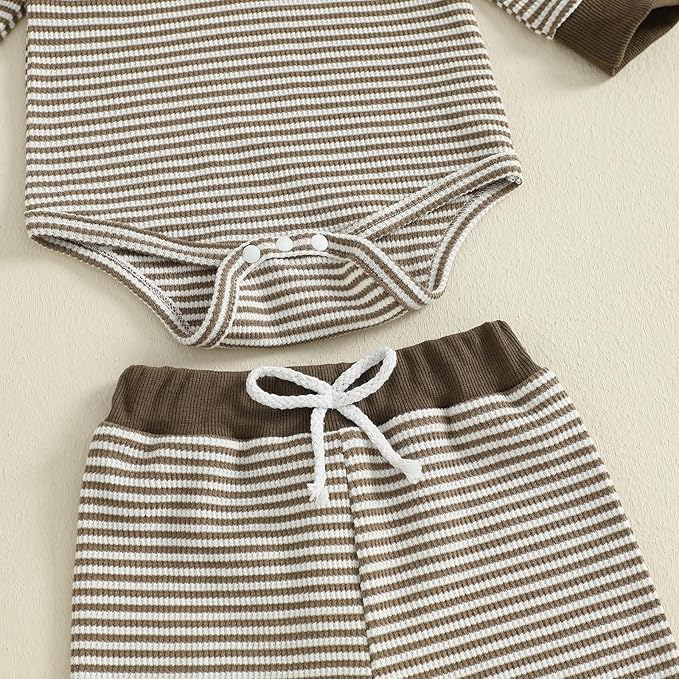 CIYCUIT Newborn Baby Boy Clothes Ribbed Knit Long Sleeve Bodysuit Pants 2-Piece Fall Winter Outfits