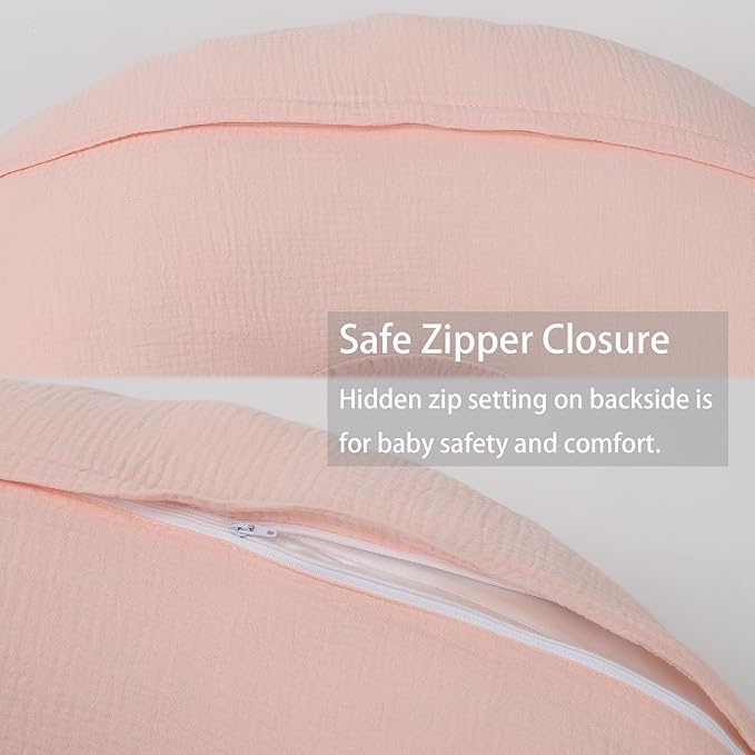 Onacosht Muslin Nursing Pillow Cover 2 Pack 100% Cotton Ultra Soft Breastfeeding Pillow Covers for Baby Boy and Girl, Floral and Light Pink