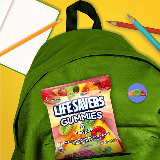 LIFE SAVERS 5 Flavors Gummy Candy, 3.22 oz Bag (Pack of 12)