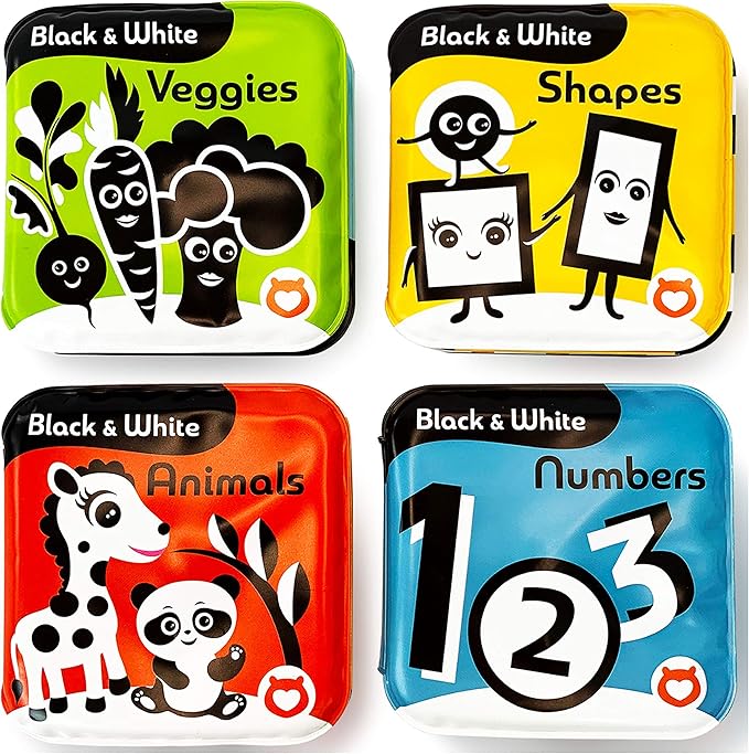 Floating Baby Bath Books – High Contrast Black and White Waterproof Bath Books for Babies 3+ Months