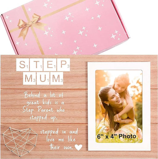 Scrabble Theme Gift for Step Mum-Mothers Day Birthday Wedding Christmas Gift for Mother in Law,Step Mum-Bonus Mom Present-Wooden Photo Frame Picture Frame