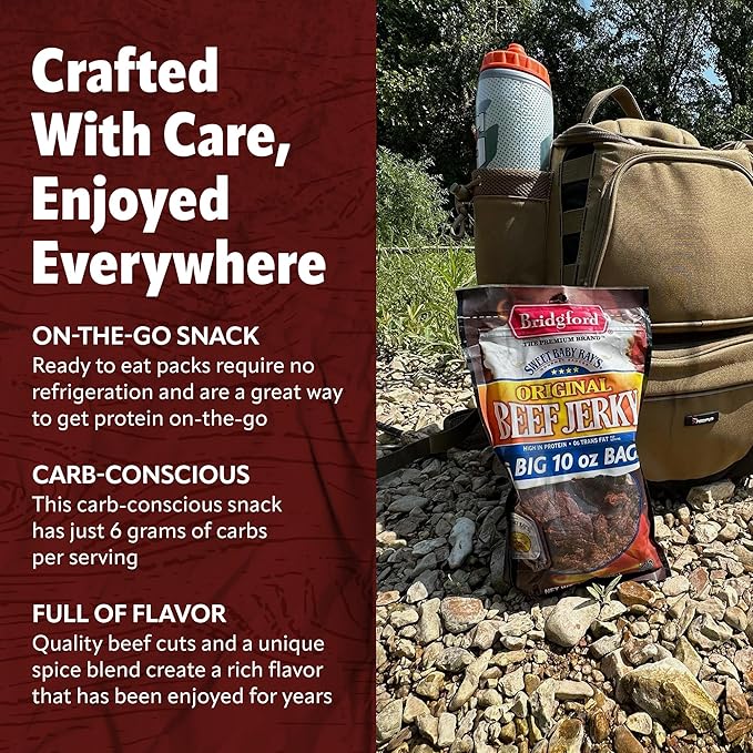 Bridgford Sweet Baby Ray’s Beef Jerky Sweet Teriyaki 10 oz Pack of 4 - High Protein Beef Jerky for Low Carb and High Protein Diets - Ready-to-Eat Snacks for On the Go Snacking and Busy Lifestyles