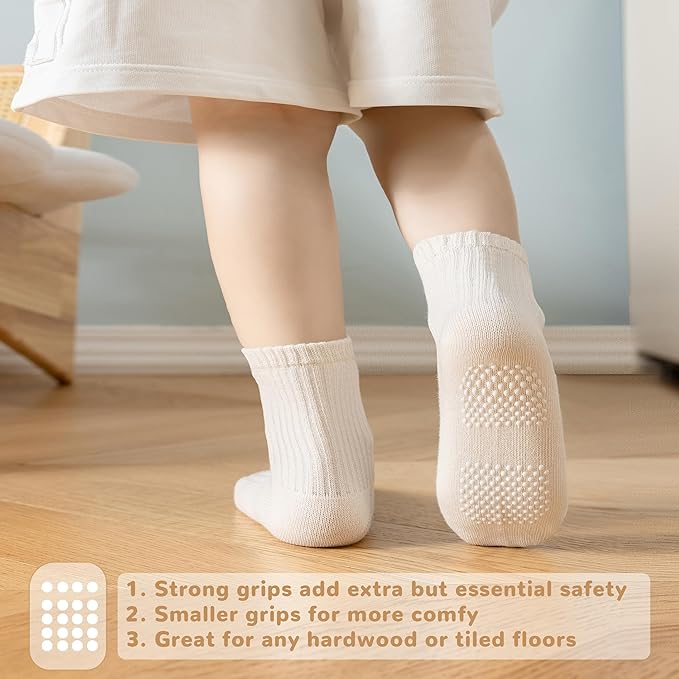 Toddler Grip Socks Non Slip Crew Cute Seamless Cotton Socks for Baby Boys Girls Infants Kids 9 Pairs