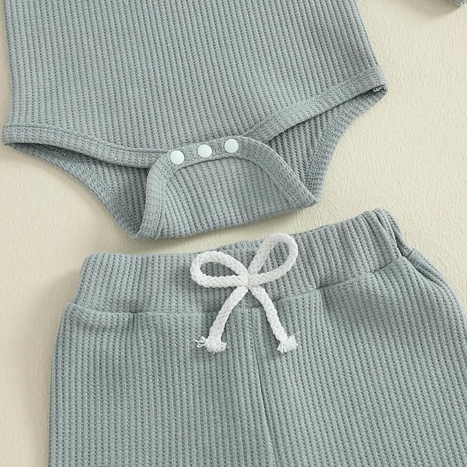 CIYCUIT Newborn Baby Boy Clothes Ribbed Knit Long Sleeve Bodysuit Pants 2-Piece Fall Winter Outfits