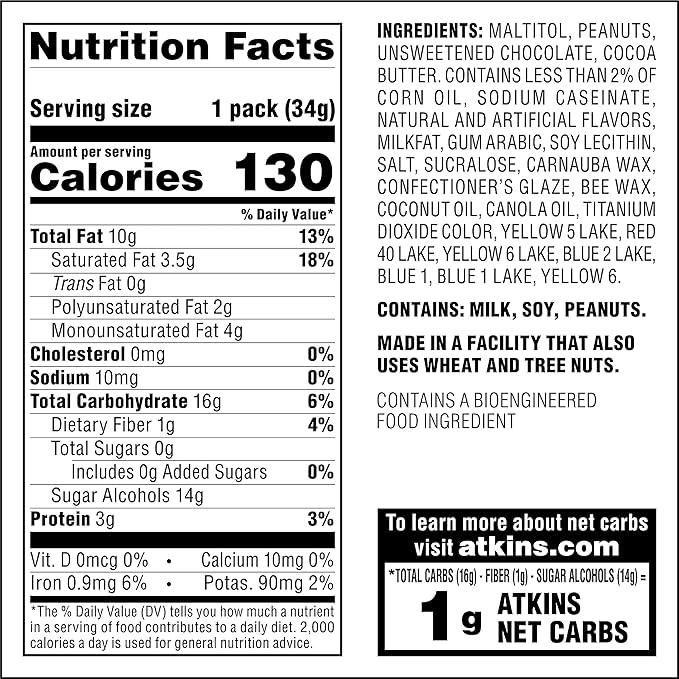Atkins Endulge Chocolate Peanut Candies, Dessert Favorite, 0g Sugar, 20 Count