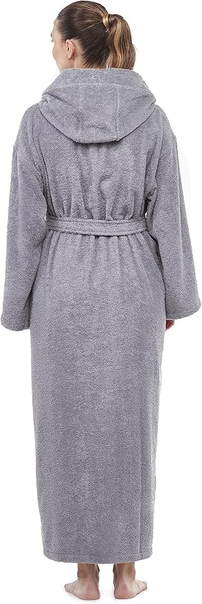 Arus Women's Hooded Classic Bathrobe Turkish Cotton Robe with Full Length Options