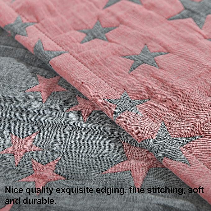 NTBAY 3 Layer Toddler Blanket, Muslin Cotton Jacquard Bed Blankets, Lightweight Thermal Baby Blanket, Super Soft and Warm Crib Blanket for All Seasons, Decoration Gift, 45"x60", Red and Black Star