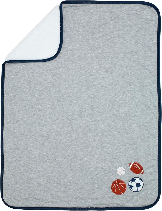 Lambs & Ivy Hall of Fame Sports Jersey/Faux Shearling Cozy Baby Blanket